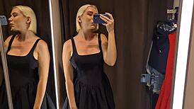 check out this slutty wife flashing see-through outfits in mall changing room 👀🛍️