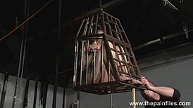 Submissive babe isabel dean locked in cage for feet bastinado whipping bondage punishment fetish bdsm slave style.