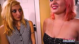 Exotic coeds jackie and trinity share cock after tit sucking