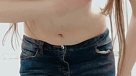 Pissing teen undresses panties pees bath squeezes mouth