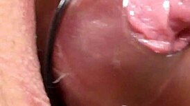 Milf squirts wildly then gulps cum from bodybuilder's huge cock