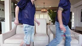 Best friends gangbang bound teen pussy during intense gamenight threesome orgy