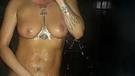 Brunette Milf Jezebelle Fingers Pussy and Tits in Steamy Shower Masturbation