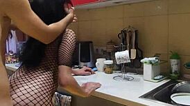 milf wife in stockings takes anal pounding on kitchen counter after kissing
