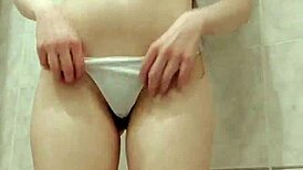 Pissing teen undresses panties pees bath squeezes mouth