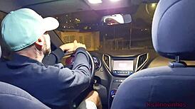 Horny wife teases rideshare driver with ass then fucks him public street