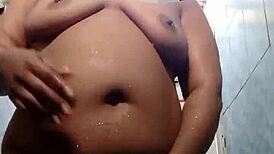 plump bbw fingers fat pussy squirting wildly in steamy shower