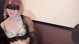 Blinded lingerie crossdresser delivers hot solo masturbation show online