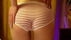 strawberry panties hug her fat teen ass while she dances and moans