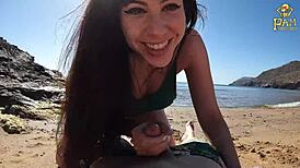 I'm loving this big ass Spanish beauty riding my huge cock on the beach, her wet pussy dripping in public doggystyle