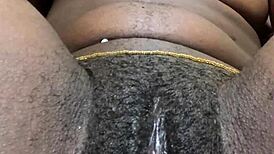 Mysterious Hairy Ebony Girl Fingers Wet Pussy Lips Solo