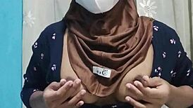 Sexy Arab Student Hijab Slut Masturbates Big Tits Ass With Dildo