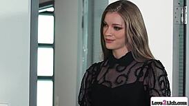 Tall Brunette Licks Shaved Pussy Turns Petite Babe Lesbian