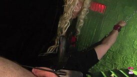 hey you tied up guy want this blonde's big tits and strapon pounding?