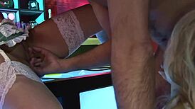 Diana Gold And Kristi Klenot's Big Tits Bounce As They Get Fucked Deep On Stripper Stage