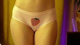 strawberry panties hug her fat teen ass while she dances and moans