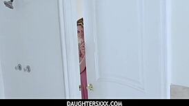 hot stepdaughter sage andrews deepthroats stepdad's cock then takes creampie in tight pussy