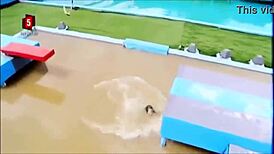 pretty danish bikini teens slip slide in pool wipeout scandinavian fun