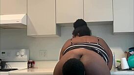 horny milf gets kitchen cunilingus then wet pussy pounding pt2