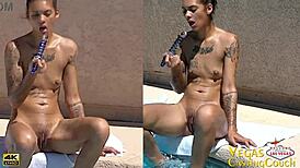 chanel west strips naked for pov cock sucking and poolside creampie fuck