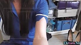 Nurse, your patient's huge cock needs your british milf mouth deepthroating it now in stockings heels