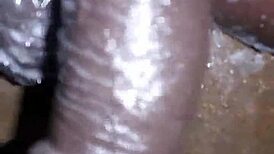 19 year old shaves his huge black cock then strokes it hard private