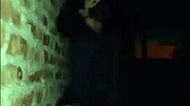 Young trans secretly strokes outdoors in daylight