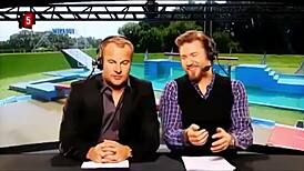 pretty danish bikini teens slip slide in pool wipeout scandinavian fun