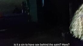 couple flashes ass then pees and doggystyles publicly behind church walls