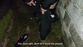 couple flashes ass then pees and doggystyles publicly behind church walls