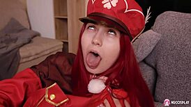 Damn horny redhead toffina shoves purple toy in wet pussy!!