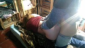 Hey check her sexy Latina thong pulled aside for nighttime pounding