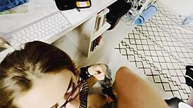 teacher's sloppy blowjob teases before begging cum load