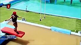 pretty danish bikini teens slip slide in pool wipeout scandinavian fun