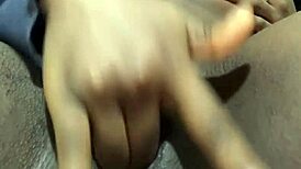 Mysterious Hairy Ebony Girl Fingers Wet Pussy Lips Solo