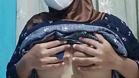 Sexy Arab Student Hijab Slut Masturbates Big Tits Ass With Dildo