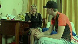 fucking this beauty blonde on bed, her SHAVED PUSSY grips my cock so tight 😍🍆