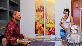 anna's big tits and ass tease in stockings during public upskirt game