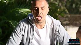 Black and white chicks share huge rod sucking and fucking outdoor in park