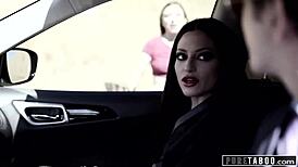 Taboo couple picks up hitchhiker teen for squirting threesome fuck