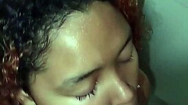 brazilian couple bangs passionately in bathroom ending with creamy mouth load