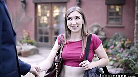 Taboo couple picks up hitchhiker teen for squirting threesome fuck