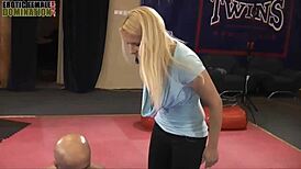 Slave Takes Baseball Bat Strapon in Femdom Session