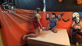 overwhelmed with lust halloween chubby milf fucks mr rola and gauchito wildly