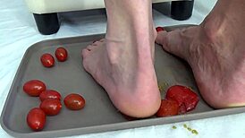 mature housewife tramples tomatoes barefoot fetish fun