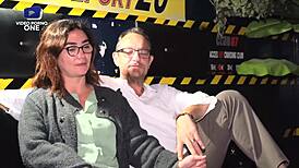 Old French couple in lingerie dances then fucks hard in night club.