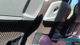 dude, you pull out your huge cock on this bus?? girl grabs it for deep handjob and swallow!