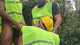 workers halt construction to bareback pound that tight ass outdoors on labor day