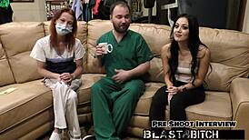 blaise celeste in nurse pov slurps cock then takes cum blast on pussy