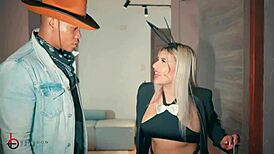 Petite Halloween bunny takes bbc interracial pounding in costume